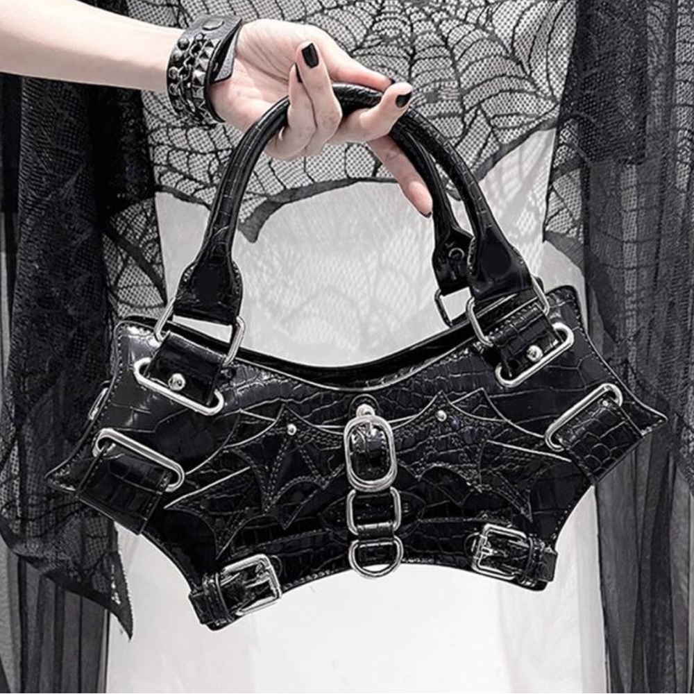 Rock Steampunk Style Rivet Satchel Handbag, Gothic Bat Wing Shape​ - Picture 6 of 8